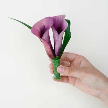 Plum Purple Mini Calla Lily Boutonniere and Corsage Pack