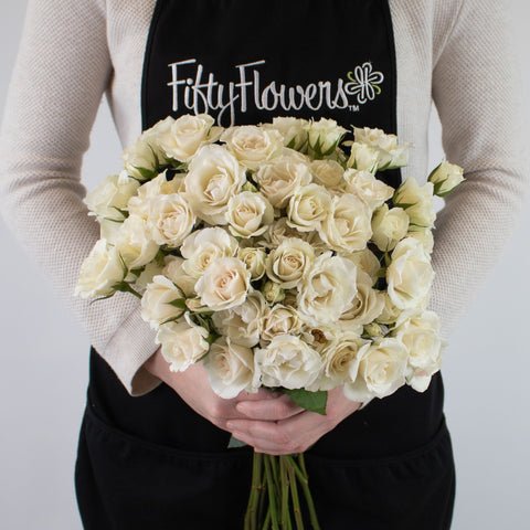 Ivory White Spray Rose Flower Bunch in Hand