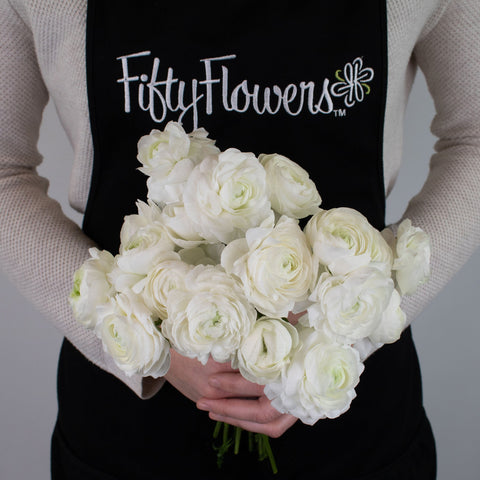 White Ranunculus Flower Bunch in Hand