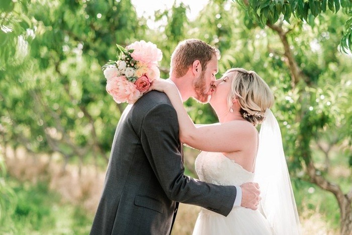 Colorful Blush Garden Rose and Dahlia Wedding