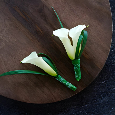 White Mini Calla Lily Boutonniere and Corsage Pack