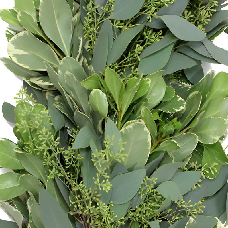 Seeded Eucalyptus and Variegated Pittosporum Garland Up Close
