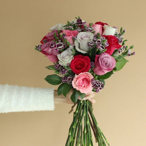 Lovely Purple Valentines Bouquet Up Close