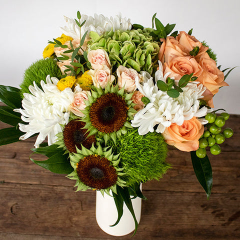 Morning Joy Green Orange Flower Bunch in Vase