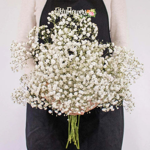 Baby's Breath White Wholesale Flowers held with apron