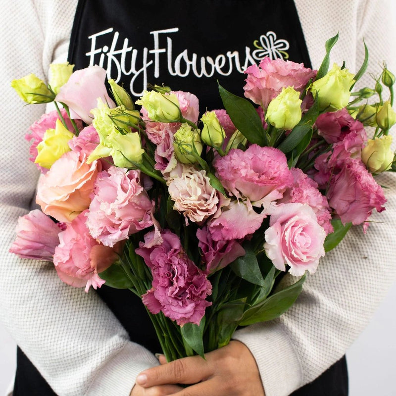 Pink Lisianthus Flower Bunch in Hand