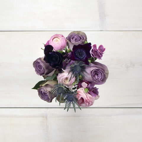 Stylish Purple Wholesale Flower Bouquet Top Down