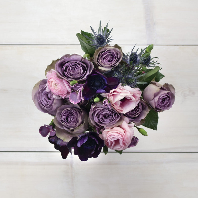 Stylish Purple Wholesale Flower Bouquet Top Down