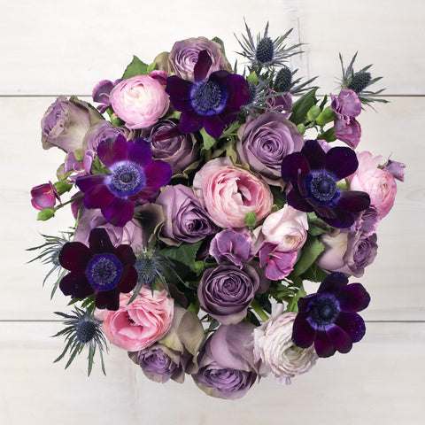 Stylish Purple Wholesale Flower Bouquet Top Down