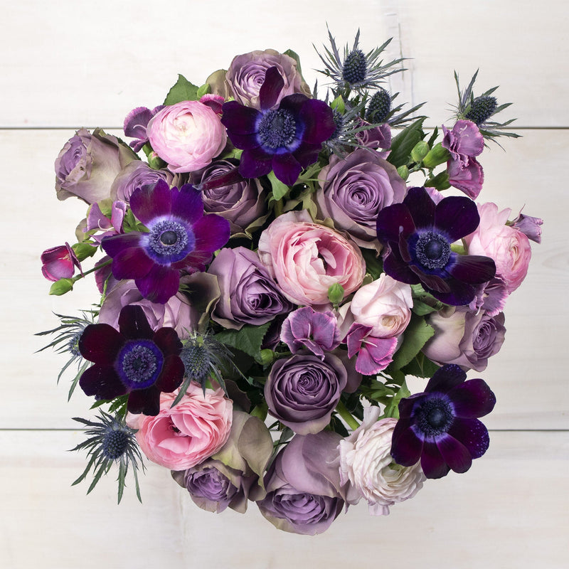 Stylish Purple Wholesale Flower Bouquet Top Down