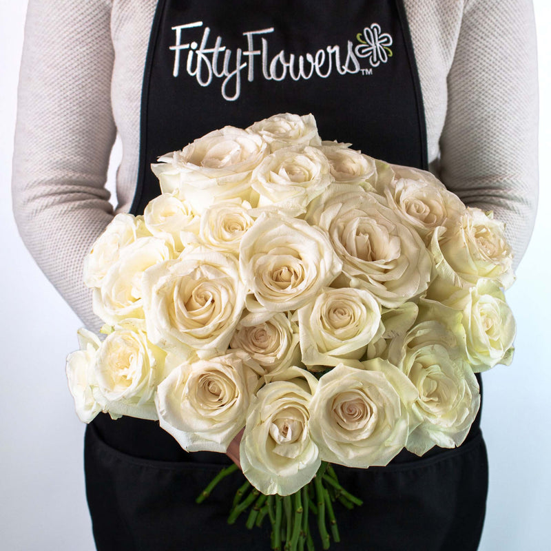 White Rose Flower Bunch in Hand